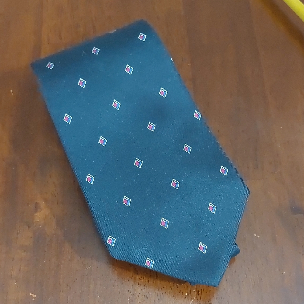 Vintage Christian Dior Blue Geometric Diamond Print Silk Tie
